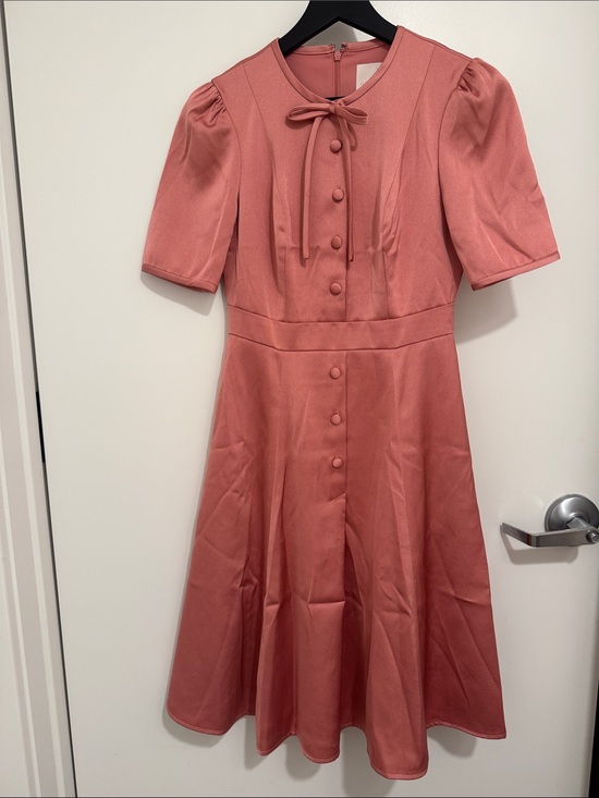 Gal Meets Glam Dresses & Skirts - Gal Meets Glam 'Natalie' Dusty Rose Midi Dress with Bow Tie